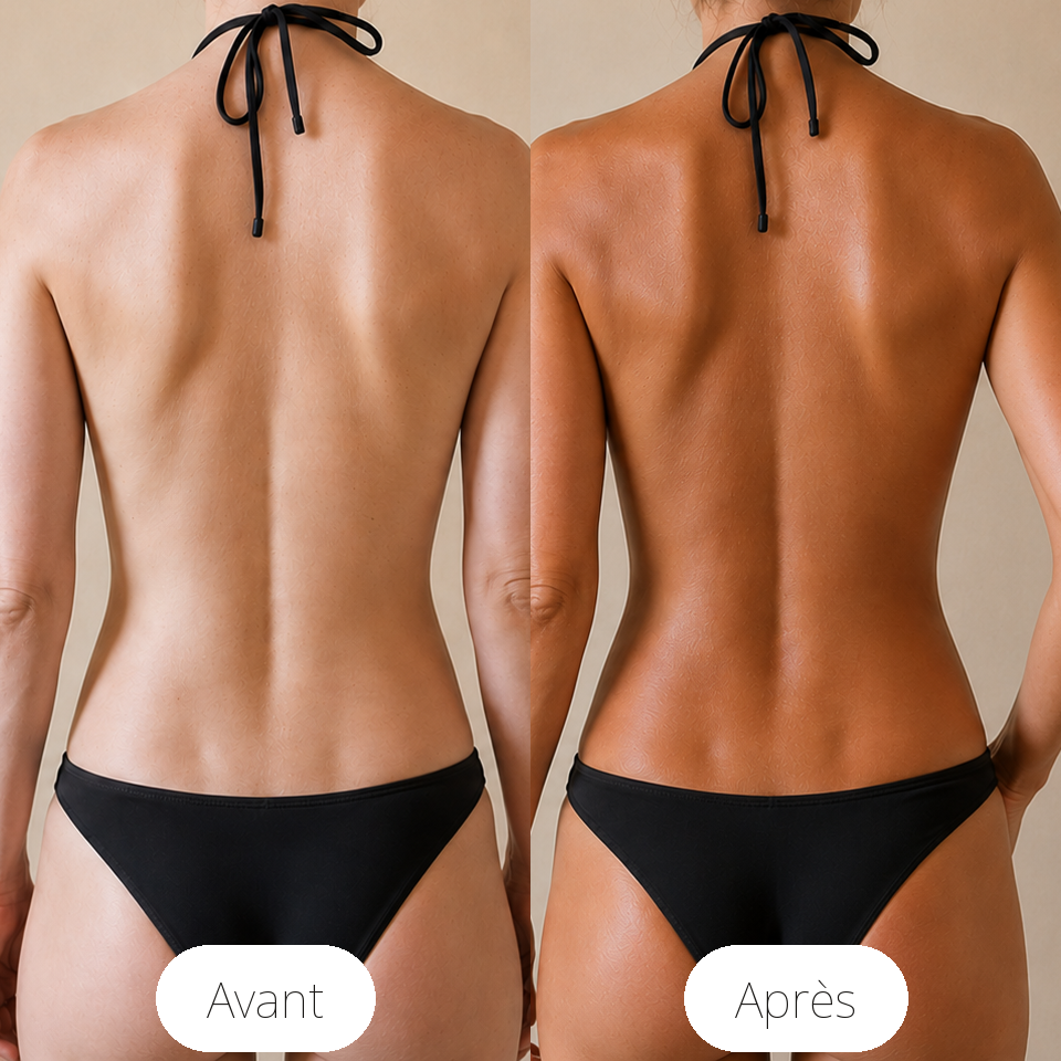 Before / after: tanned back after the S+ SUN course