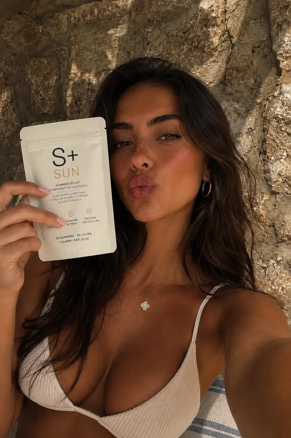 S+ customer with her S+ SUN pouch